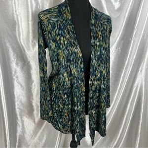 Alfani Space Dye Waterfall Cardigan Teal Blue Green Yellow Abstract Knit M